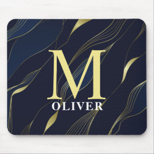 Mousepad Marinho Elegante e Monograma de Homens Dourados