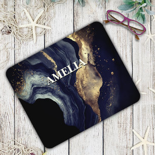 Mousepad Marinho elegante, mármore-art, dourado falso