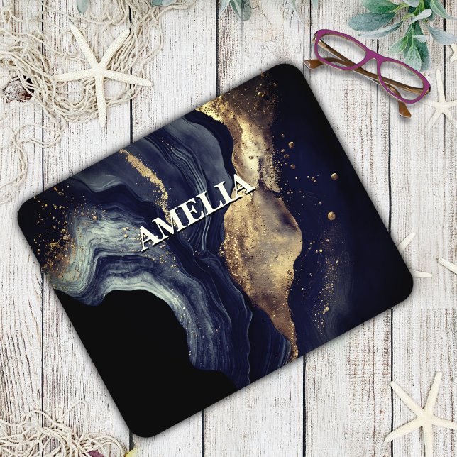 Mousepad Marinho elegante, mármore-art, dourado falso (Criador carregado)