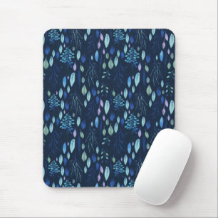 Mousepad Marinho Escuro Azul Botânico Deixa Aquarela Jardim