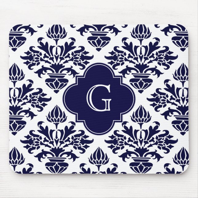 Mousepad Marinho Lg Blu What Damask 3 Marinho Quatrefoil Mo (Frente)