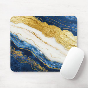 Mousepad Marinho Luxurioso Azul e Dourado Mármaco Folha