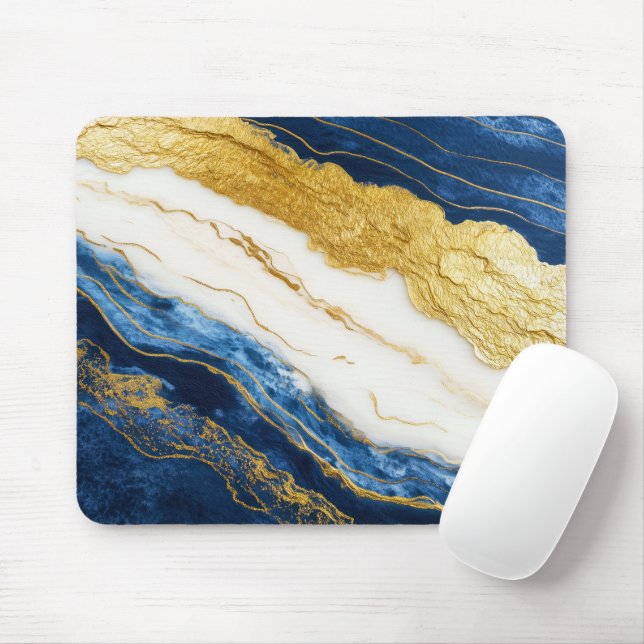 Mousepad Marinho Luxurioso Azul e Dourado Mármaco Folha (Com mouse)