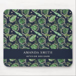 Mousepad Marinho Personalizado Azul Dourado Palma Folha Bot<br><div class="desc">A Palma Azul Dourada do Marinho Personalizada Deixa A Placa Botânica Do Mouse. Esta bela cobertura escura do rato apresenta um padrão geométrico em dourado falso e folhas de palma sobre fundo do marinho e pode personalizá-lo com o seu nome e trabalho. É um presente perfeito para um novo emprego,...</div>