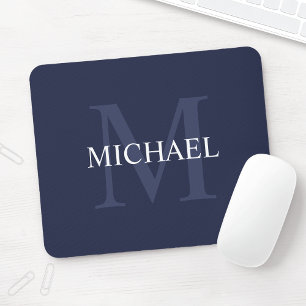 Mousepad Marinho Personalizado Clássico Monograma e Nome A