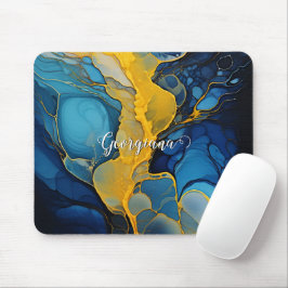 Mousepad Marinho personalizado e Dourada Arte Fluida com Ti