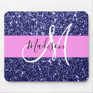 Mousepad Marinho Rosa Glam Azul Glitter Minigrama Nome Mono