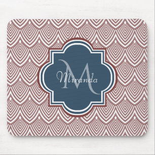 Mousepad Marinho Vermelho Escuro Deco Scallops Blue Monogra