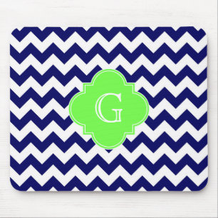 Mousepad Marinho Whevron Verde limão Quatrefoil Monograma