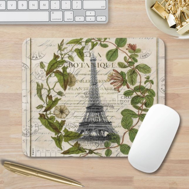 Mousepad mariposa botânica francesa deixa paris eiffel torr (french botanical ivy leaves paris eiffel tower mouse pad)