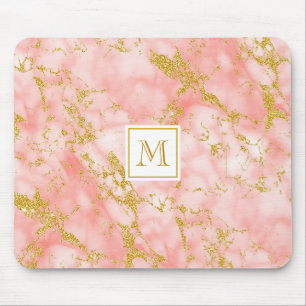 Mousepad Mármaco de Coral Elegante Monograma Faux Glitter D