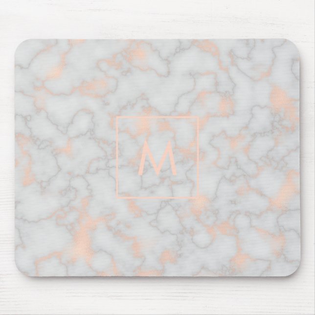 Mousepad Mármaco impresso e monograma Dourado Rosa (Frente)