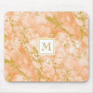 Mousepad Mármaco Laranja Elegante Monograma Faux Glitter D