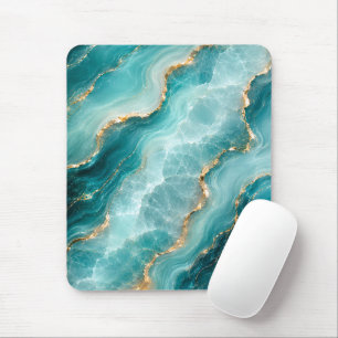 Mousepad Mármore Ágata Aqua Luxo com Veias Douradas