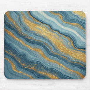 Mousepad Mármore Azul Abstrato Com Veias Douradas