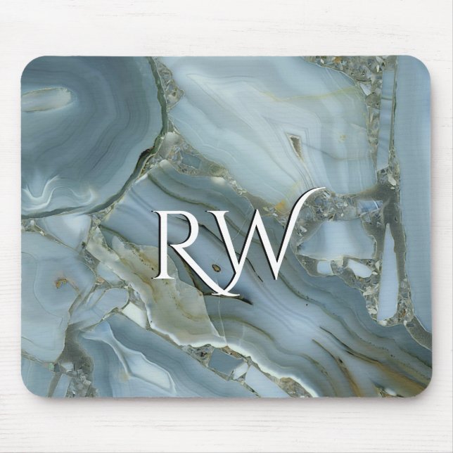Mousepad Mármore Azul Cinza com Veio de Ouro Inicial  (Frente)