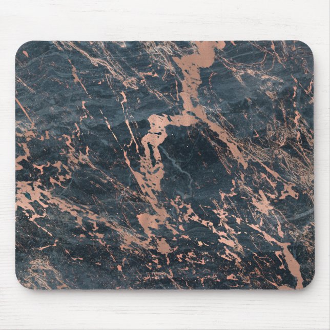 Mousepad Mármore Azul Rústico Nebuloso e Rosa Dourado Glam (Frente)