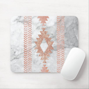 Mousepad mármore branco aztec, rosa, geométrico mínimo