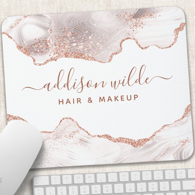 Mousepad Mármore Branco Chic Ágata Brilho Dourado Rosa (Criador carregado)