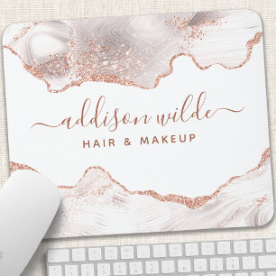 Mousepad Mármore Branco Chic Ágata Dourado Rosa Brilho