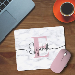 Mousepad Mármore Branco Cor-de-rosa brilhante Elegante Mono