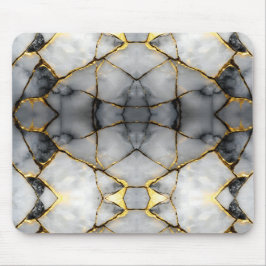 Mousepad Mármore Branco e Preto Dourado Rachado Moderno
