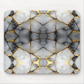 Mousepad Mármore Branco e Preto Dourado Rachado Moderno