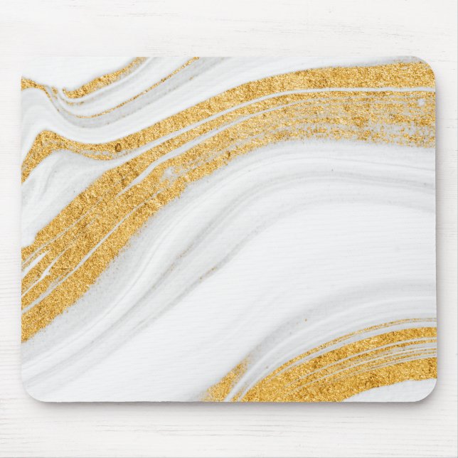 Mousepad Mármore Branco Frio Brilho Dourado (Frente)