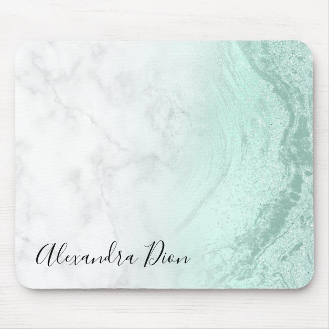 Mousepad Mármore branco verde-brilhante da menta Elegante (Frente)