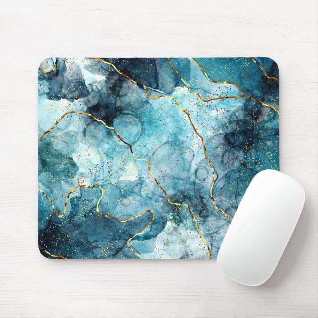 Mousepad Mármore brilhante azul e dourado (Com mouse)