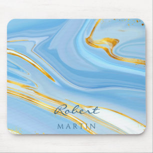 Mousepad Mármore Brilhante Dourado Céu Azul Personalizável