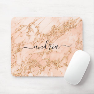 Mousepad Mármore Brilho Dourado Rosa, Nome em Letra Cursiva