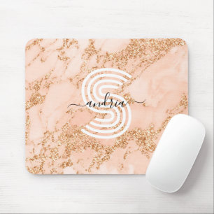 Mousepad Mármore Brilho Dourado Rosa, Nome em Rascunho Mono