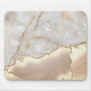 Mousepad Mármore Creme Dourado Geométrico Resfriado