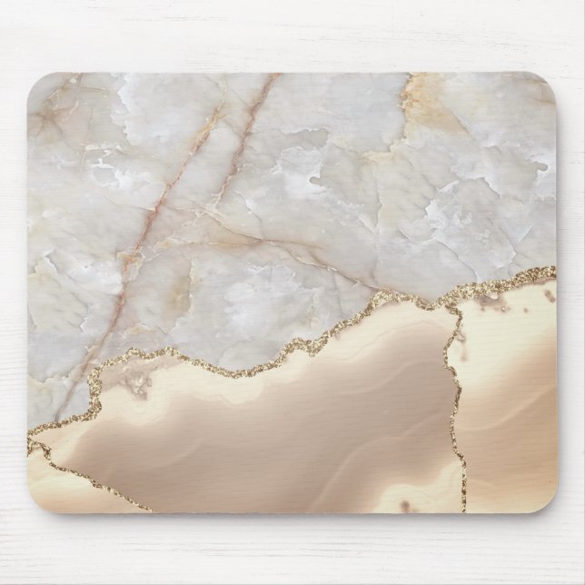 Mousepad Mármore Creme Dourado Geométrico Resfriado  (Frente)