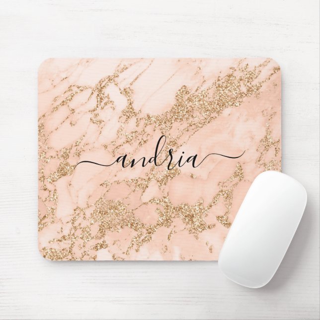 Mousepad Mármore da Glitter Dourado rosa, nome do script pr (Com mouse)