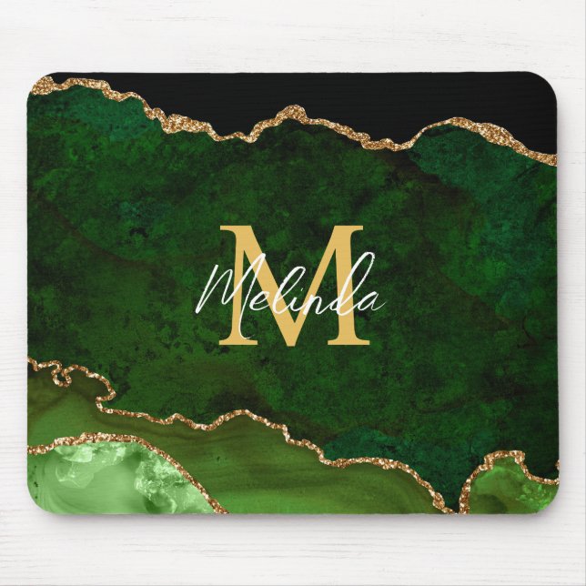 Mousepad Mármore de Ágata Verde e Dourado (Frente)