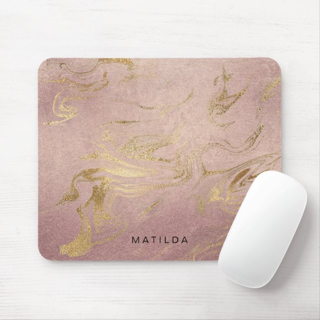 Mousepad Mármore de ouro e rosa (Com mouse)