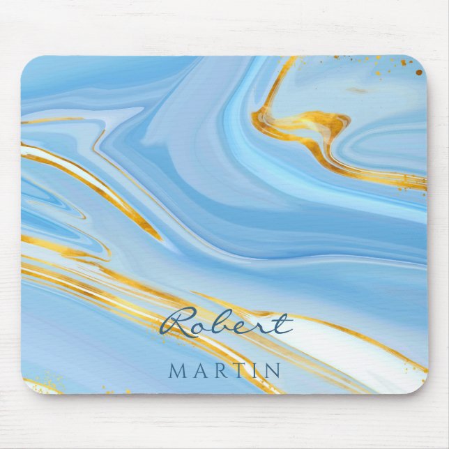 Mousepad Mármore Dourado do Céu Azul Personalizável (Frente)
