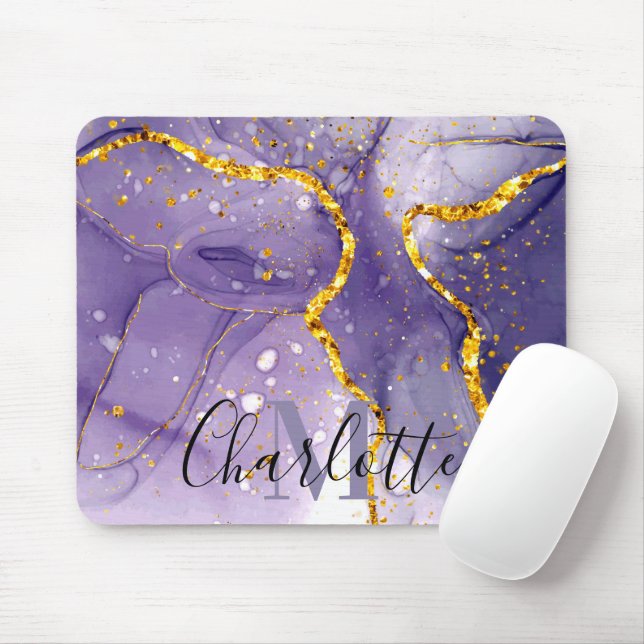 Mousepad Mármore Dourado e Roxo (Com mouse)