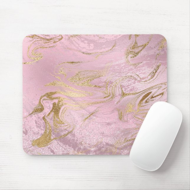Mousepad Mármore e brilho de ouro e rosa (Com mouse)