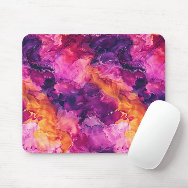 Mousepad Mármore Fluido Roxo Rosa Laranja (Com mouse)