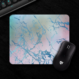 Mousepad Mármore Iridescente | Trendy Faux Holo Blue Pink