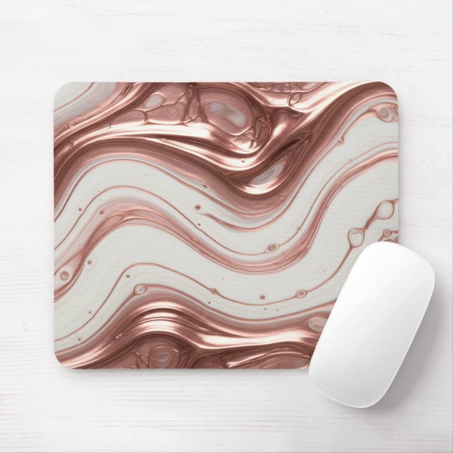 Mousepad Mármore Líquido Metálico Dourado Rosa (Com mouse)