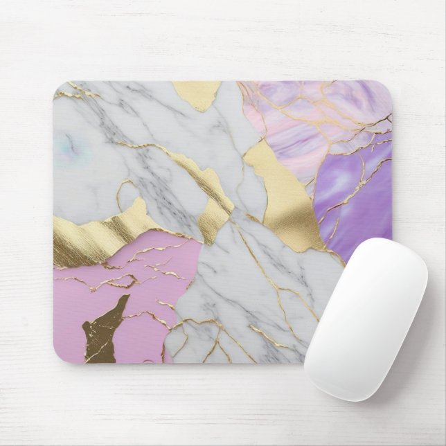 Mousepad Mármore Luxuoso Lavanda & Dourado (Com mouse)