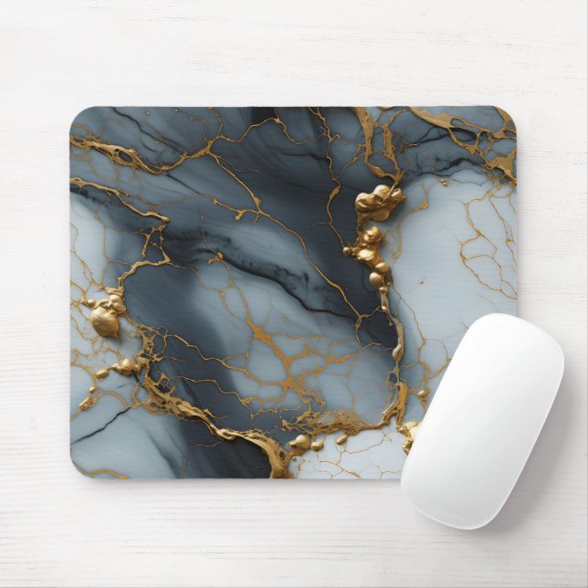 Mousepad Mármore Ônix Fumê com Veias Douradas (Com mouse)