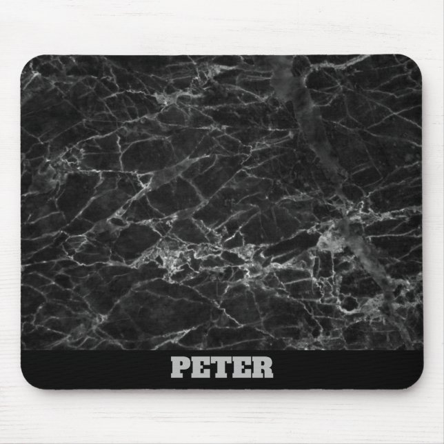 Mousepad Mármore Preto com Nome (Frente)
