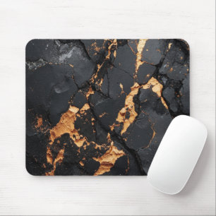 Mousepad Mármore Preto Elegante com Veias Douradas Arte Mod