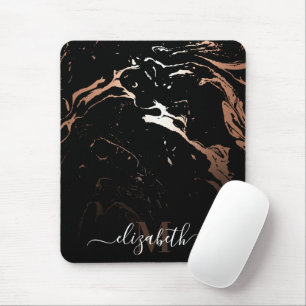 Mousepad Mármore preto rosa Dourado