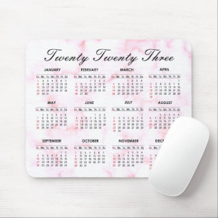 Mousepad Mármore Rosa e Branco  Calendário Personalizado 